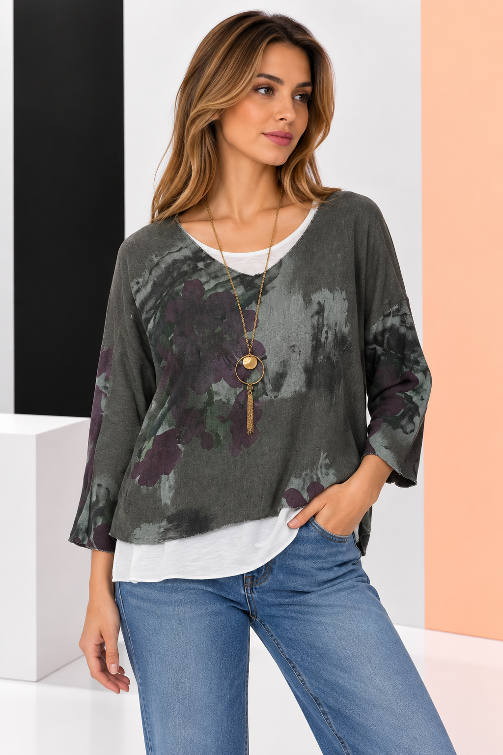 Blusa Italiana Doble Capa con Collar