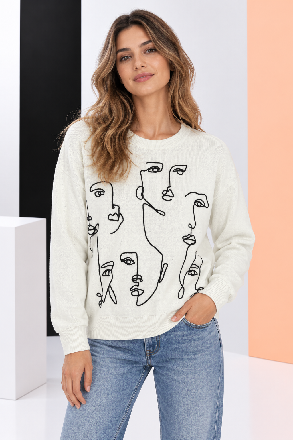 Suéter con Estampado Rostros Artísticos
